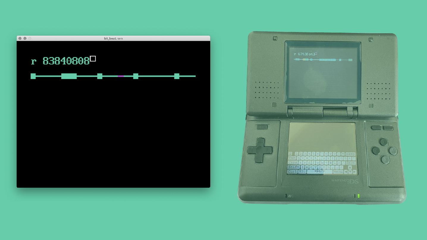 an image of bit beat running side by side from command line and a nintendo ds